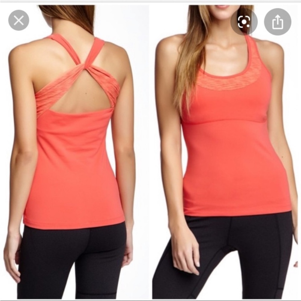 Lucy Sahara Sunset Sculpting Tank Open Back Criss Cross Mesh Orange Red Size XS